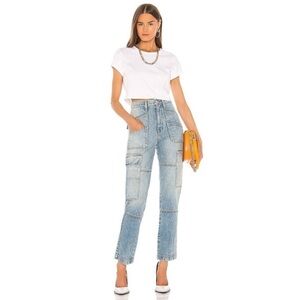 SLVRLAKE Savior Cargo High-Rise Straight Jeans Flats Blue 25 revolve